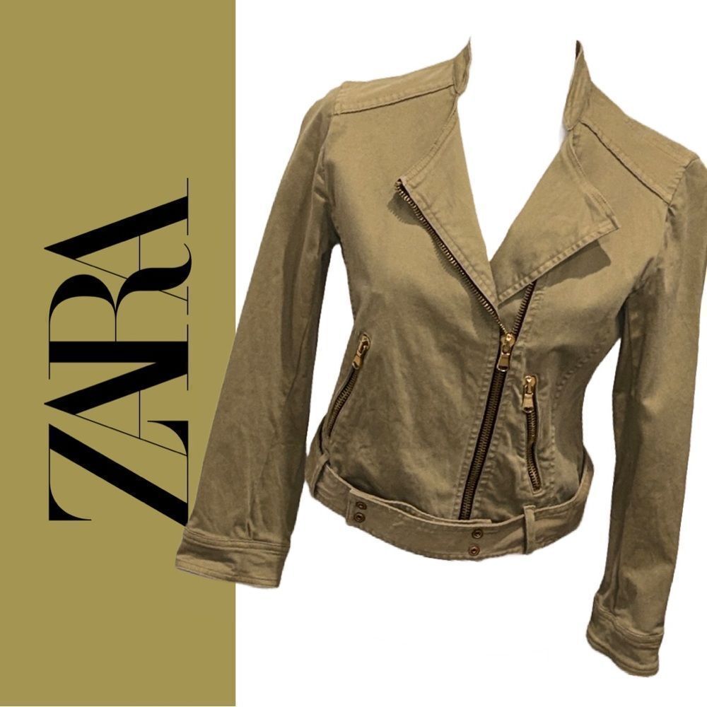Zara Basic Women’s Khaki Green Cotton Blend Jacket - Size L